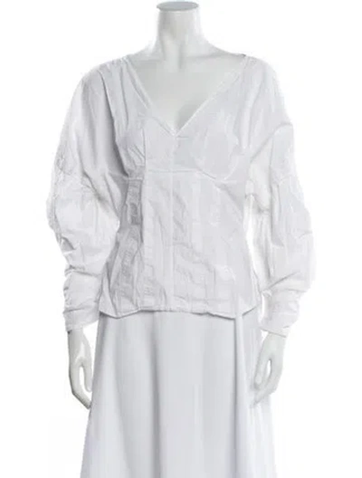 Pre-owned Rachel Comey V-neck Long Sleeve Blouse In White