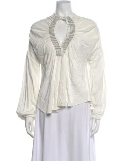 Pre-owned Rachel Comey V-neck Long Sleeve Blouse In White