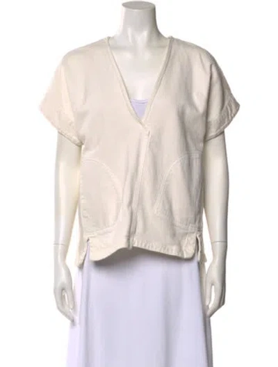 Pre-owned Rachel Comey V-neck Short Sleeve Blouse In Neutral