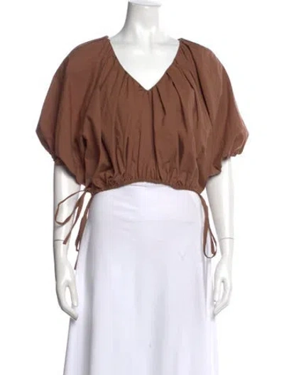 Pre-owned Rachel Comey V-neck Short Sleeve Crop Top In Brown