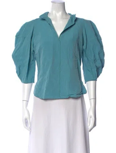 Pre-owned Rachel Comey V-neck Three-quarter Sleeve Blouse In Blue