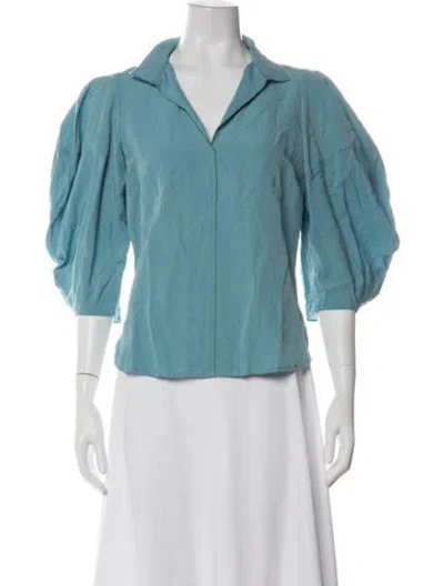 Pre-owned Rachel Comey V-neck Three-quarter Sleeve Blouse In Blue