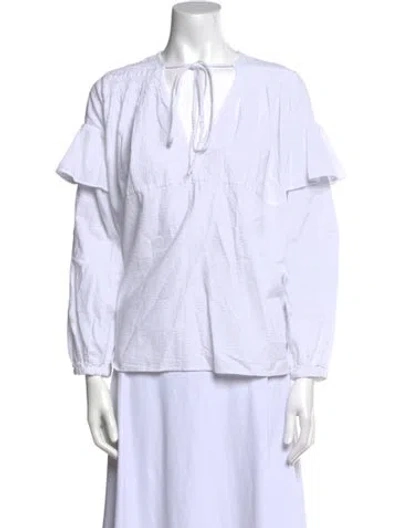 Pre-owned Rachel Comey V-neck Three-quarter Sleeve Blouse In White