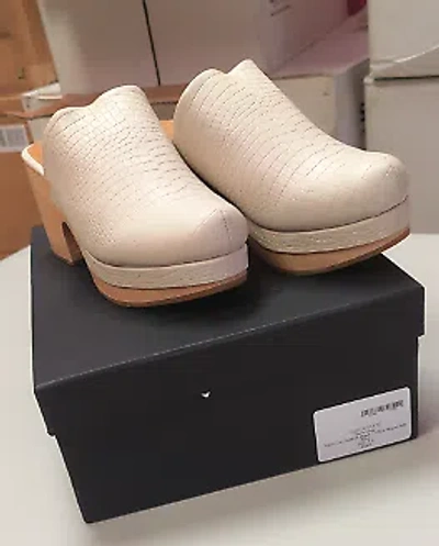 Pre-owned Rachel Comey Women's Bone Croc Printed Leather Bose Clogs, 7.5 In White