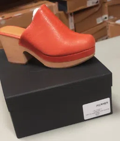 Pre-owned Rachel Comey Women's Orange Croc Printed Leather Bose Clogs, 7.5
