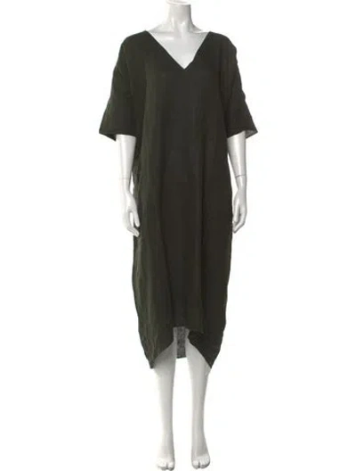 Pre-owned Rachel Craven Linen Midi Length Dress In Green