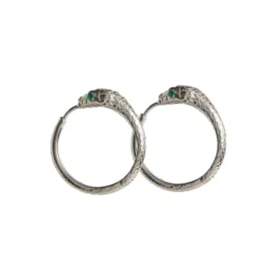 Rachel Entwistle Ouroboros Snake Hoops Silver With Emeralds In White
