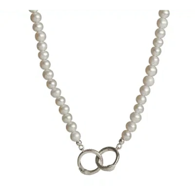 Rachel Entwistle Silver Ouroboros Pearl Necklace In Metallic
