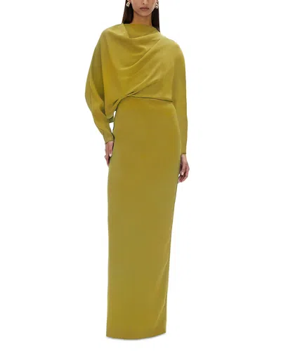 Rachel Gilbert Amara Long Sleeve Cape Gown In Green