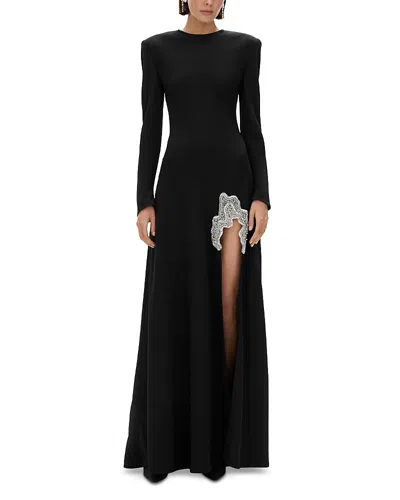 Rachel Gilbert Amari Embellished Side Slit Gown In Black
