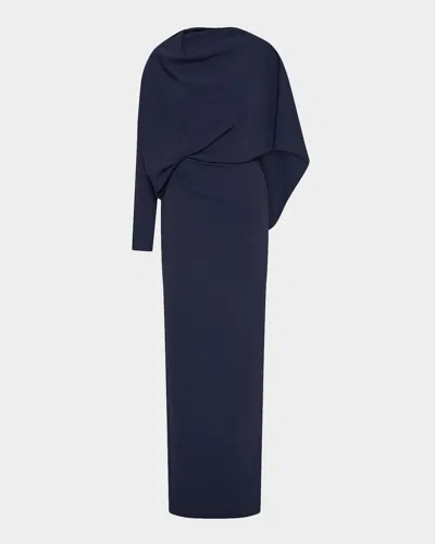 Rachel Gilbert Amaris Long-sleeve Capelet Column Gown In Blue