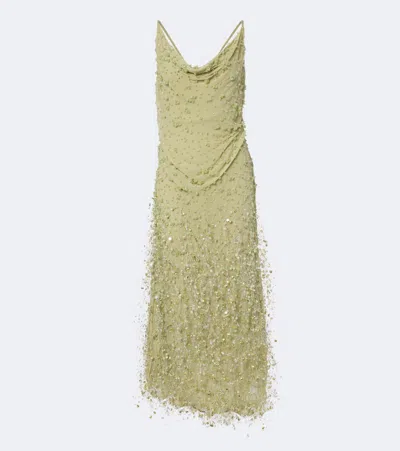 Rachel Gilbert Anika Draped Embellished Gown In Green
