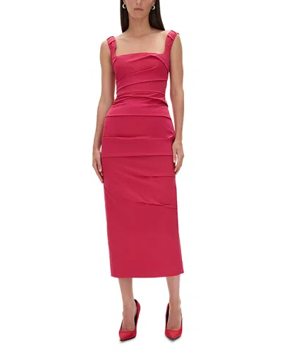 Rachel Gilbert Anna Pleated Midi Dress In Red