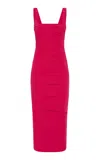 Rachel Gilbert Anna Pleated Stretch-taffeta Midi Dress In Pink