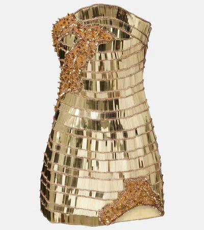 Rachel Gilbert Ariel Embellished Bustier Dress In Gold