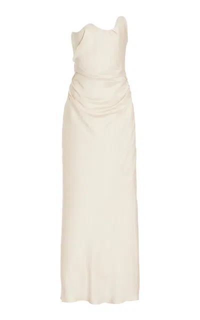 Rachel Gilbert Aries Curved Eco-satin Maxi Dress In Ivory