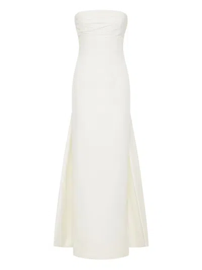 Rachel Gilbert Arlo Strapless Pleated Gown In White