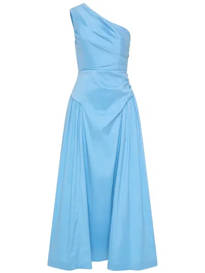 Rachel Gilbert Asymmetric-pleated Midi Dress In Blue