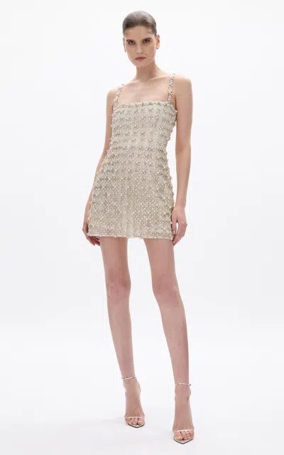 Rachel Gilbert Austin Crystal Tulle Mosaic Mini Dress In Silver