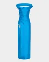 Rachel Gilbert Bailey Draped Off-the-shoulder Crystal Slit Gown In Blue