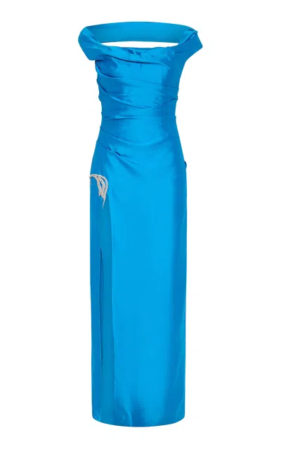 Rachel Gilbert Bailey Off-the-shoulder Silk-wool Gown In Royal Blue