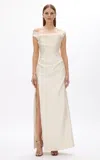 Rachel Gilbert Bailey Off-the-shoulder Slit Silk-wool Gown In Ivory