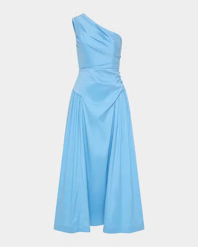Rachel Gilbert Banksia One-shoulder Gathered-hip Midi Dress In Blue