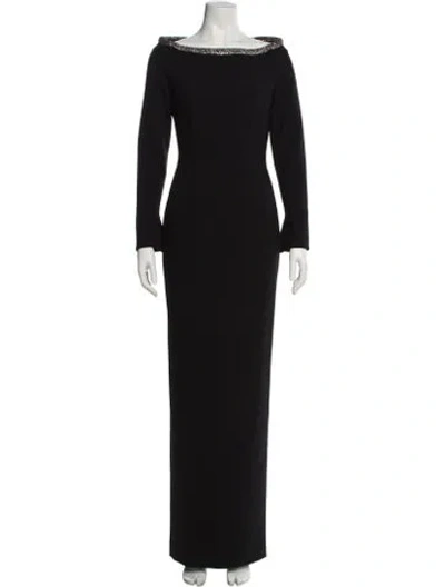 Pre-owned Rachel Gilbert Bateau Neckline Long Dress In Black