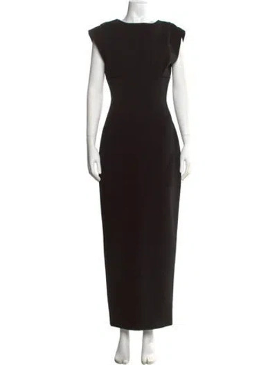 Pre-owned Rachel Gilbert Bateau Neckline Long Dress In Black