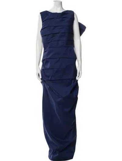 Pre-owned Rachel Gilbert Bateau Neckline Long Dress In Blue