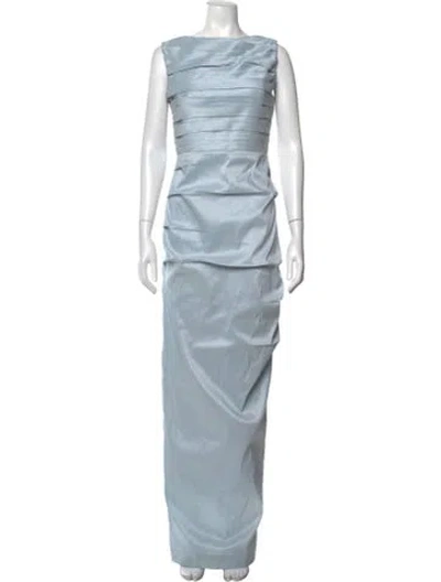 Pre-owned Rachel Gilbert Bateau Neckline Long Dress In Blue