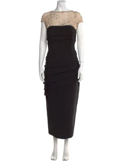 Pre-owned Rachel Gilbert Bateau Neckline Long Dress W/ Tags In Black