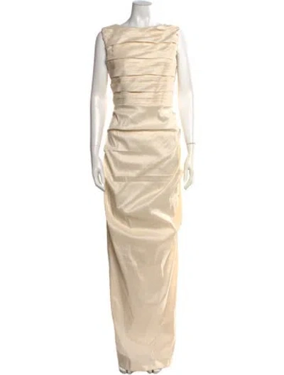 Pre-owned Rachel Gilbert Bateau Neckline Long Dress W/ Tags In Neutrals
