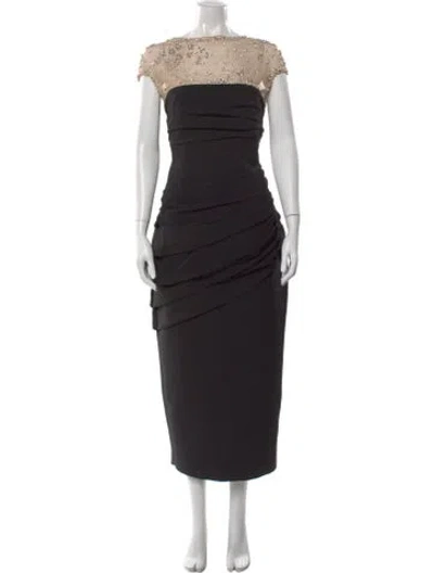 Pre-owned Rachel Gilbert Bateau Neckline Midi Length Dress In Black