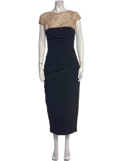 Pre-owned Rachel Gilbert Bateau Neckline Midi Length Dress In Blue