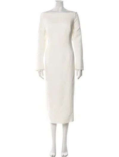 Pre-owned Rachel Gilbert Bateau Neckline Midi Length Dress In White