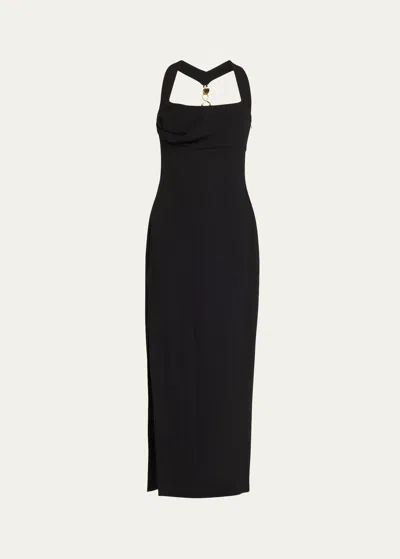 Rachel Gilbert Blaine Long Crepe Halter Dress In Black