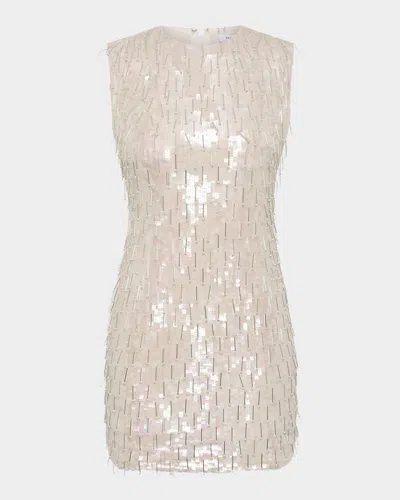 Rachel Gilbert Calypso Fringe Sequined Mini Dress In Sand