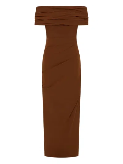 Rachel Gilbert Camille Draped Off-shoulder Maxi Dress In Brown