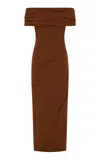 Rachel Gilbert Camille Off-the-shoulder Stretch-taffeta Midi Dress In Brown