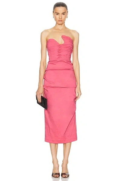 Rachel Gilbert Cheri Ruched Strapless Midi Dress In Rose