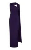 Rachel Gilbert Clara Single Shoulder Capelet Gown In Blue