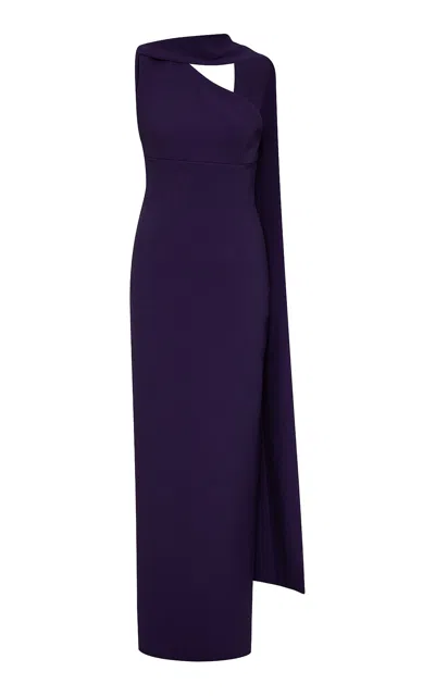 Rachel Gilbert Clara Single Shoulder Capelet Gown In Blue