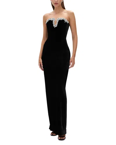 Rachel Gilbert Claudine Embellished Notch Neck Gown In Black