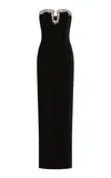 Rachel Gilbert Claudine Embellished Stretch-velvet Gown In Black