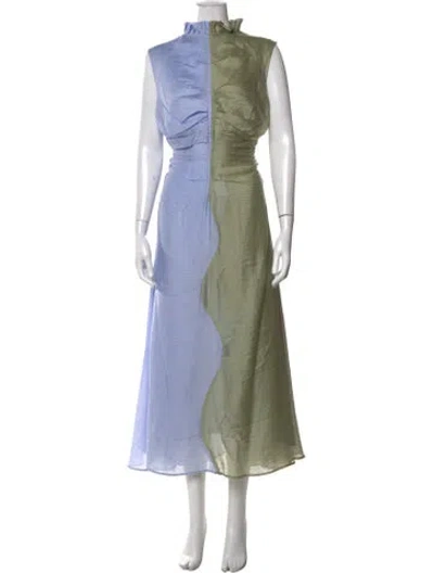 Pre-owned Rachel Gilbert Colorblock Pattern Long Dress W/ Tags In Green
