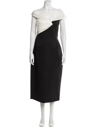 Pre-owned Rachel Gilbert Colorblock Pattern Midi Length Dress W/ Tags In Black