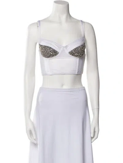 Pre-owned Rachel Gilbert Colorblock Pattern Square Neckline Crop Top In White