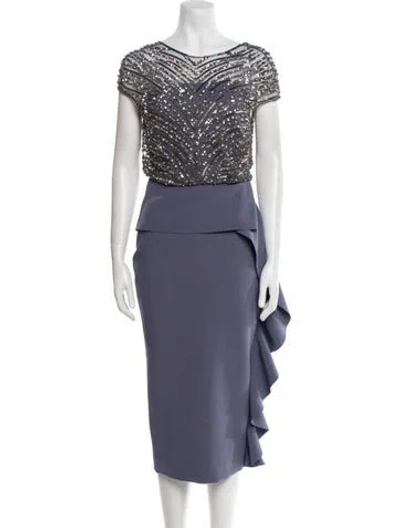 Pre-owned Rachel Gilbert Cowl Neck Midi Length Dress W/ Tags In Blue