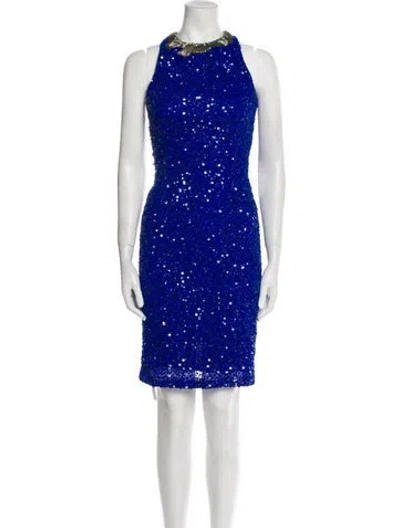 Pre-owned Rachel Gilbert Crew Neck Knee-length Dress In Blue